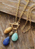 Boho Necklace, Triple Blue Jasper, Amazonite and Lapis Pendant